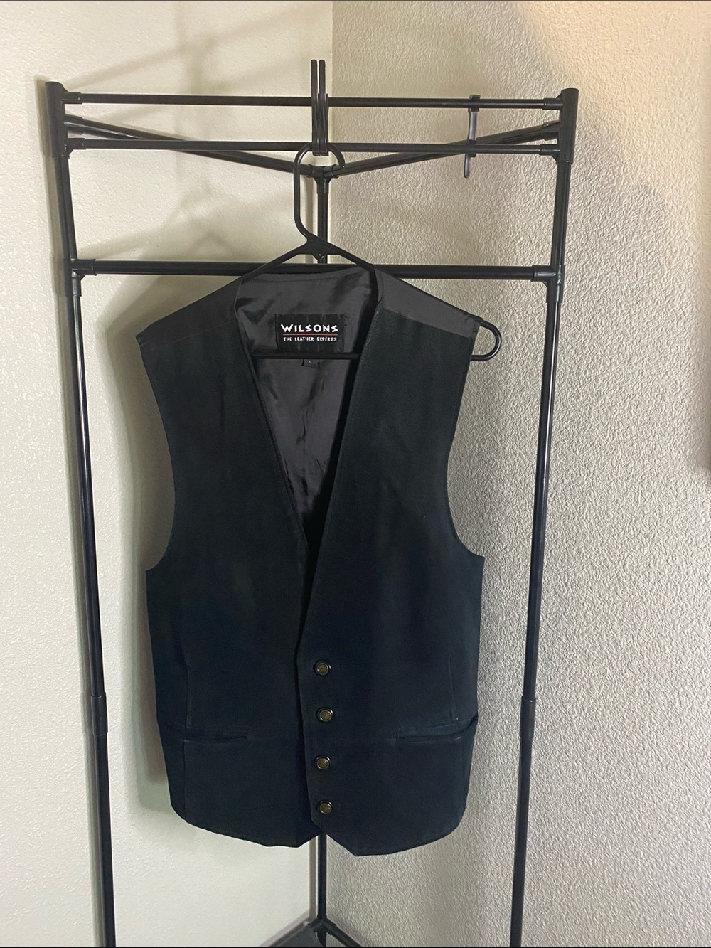 Wilson Black Leather Vest with Subtle Red Accent